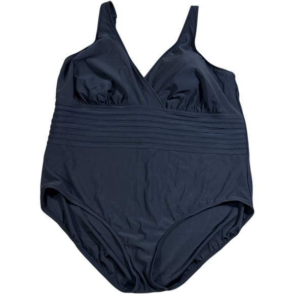Aqua Green Black Tummy Control One Piece Swimsuit Size 24 New W/ Tags Flattering - Picture 1 of 6